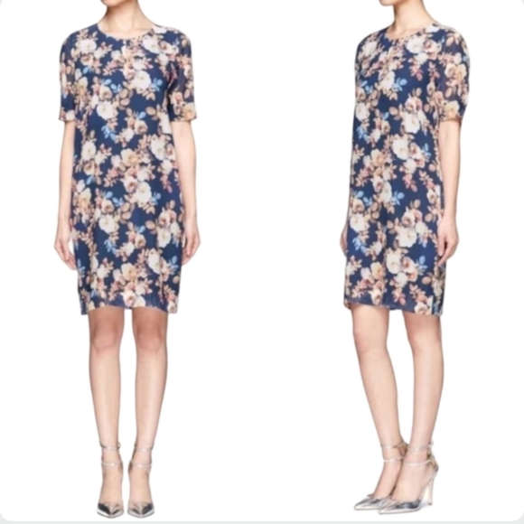 J.Crew 100% Silk Floral Dress Blue Shift Size 6 - Picture 2 of 15